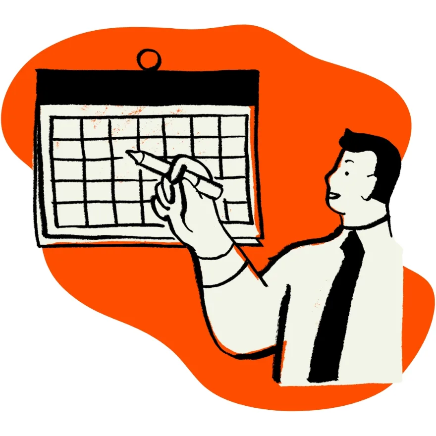 Illustration of a person marking a date on a wall calendar