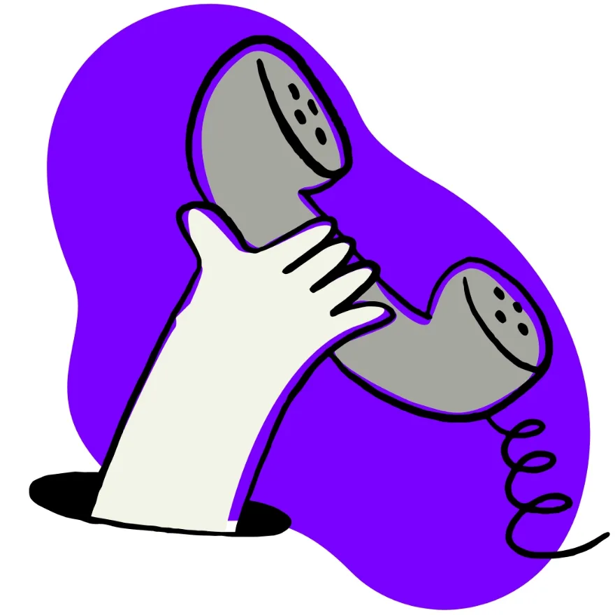 Illustration of a hand holding up an old-fashioned telephone receiver