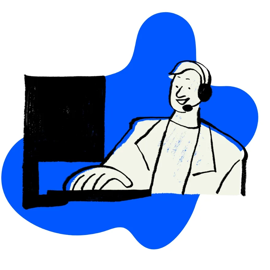 Illustration of a person wearing a headset recording a video at a computer