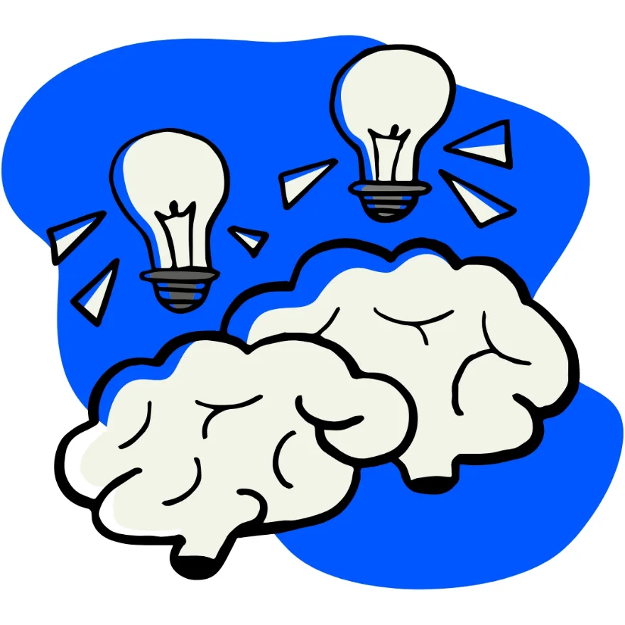 Illustration of a brain surrounded by bright ideas