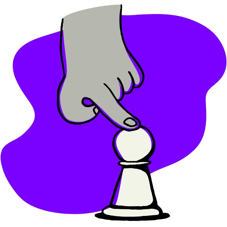 Illustration of a hand moving a chess pawn forward