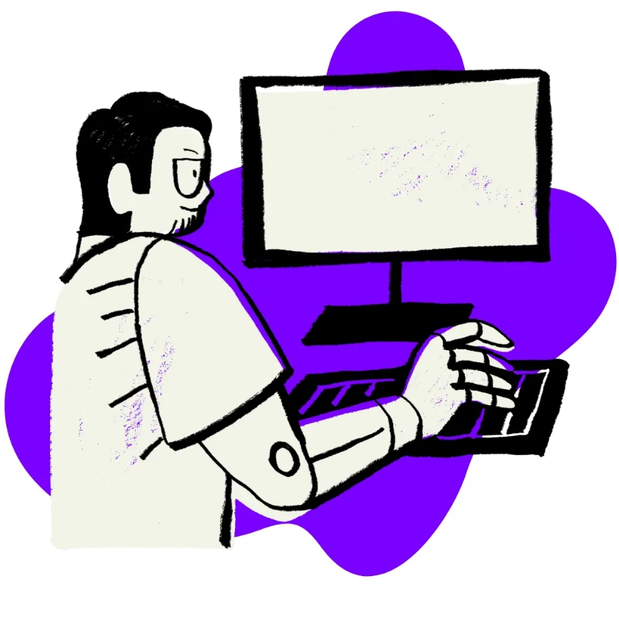 Illustration of a designer working at a computer screen