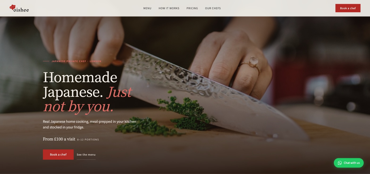 Oishee website homepage on desktop