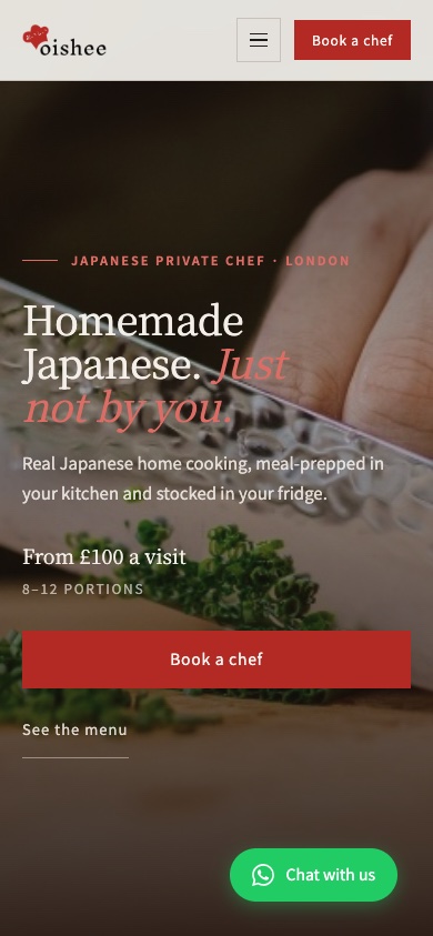 Oishee website homepage on a phone