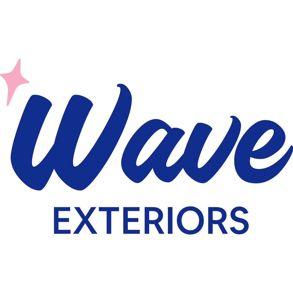Wave Exteriors primary logo: 'Wave' in navy script with a pink sparkle, above 'Exteriors'